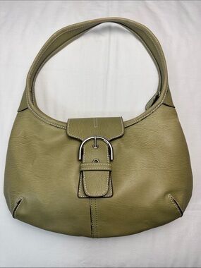 Bellerose Olive Green Leather Shoulder Bag Buckle Accent Purse